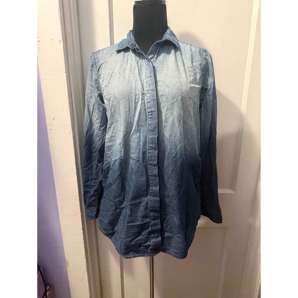 Calvin Klein Jeans Ombre Denim Look Long Sleeve Button Down Shirt Blue Small